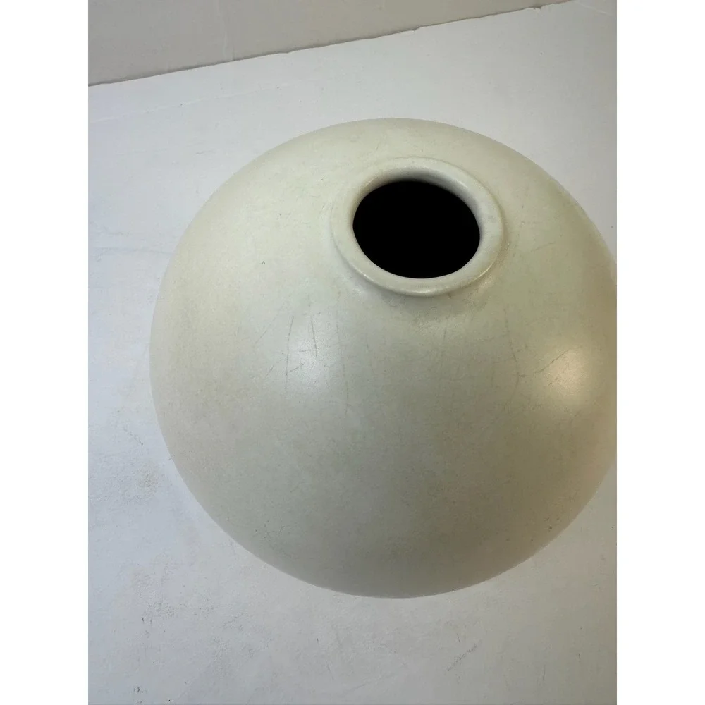 Minimalist Spherical Ceramic Vase Off-White Crackle Glaze Decor Storage F5